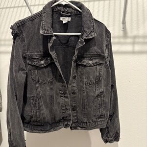 Forever 21 Distressed Black Denim Jacket